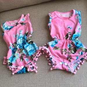 Pink with blue floral romper
